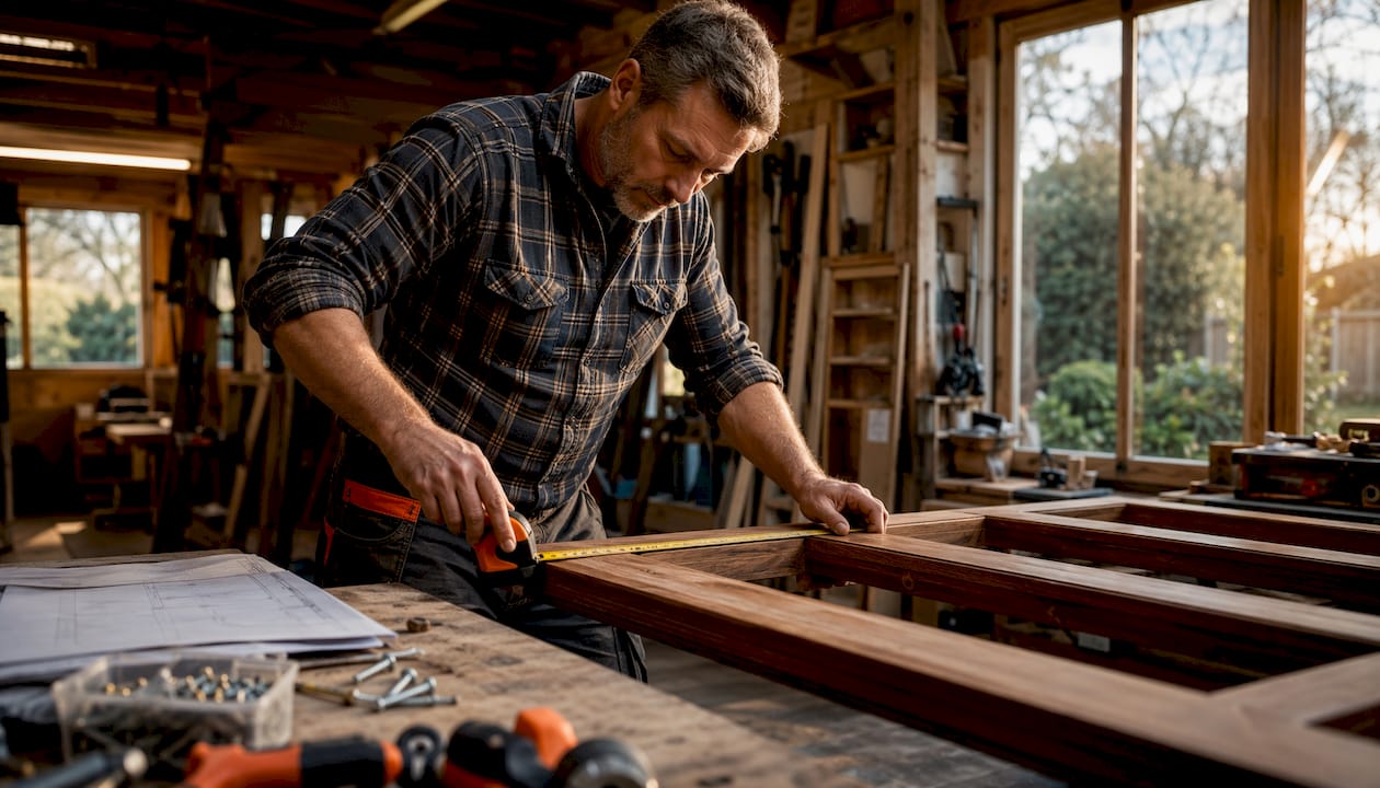 Carpenter measuring security door frame